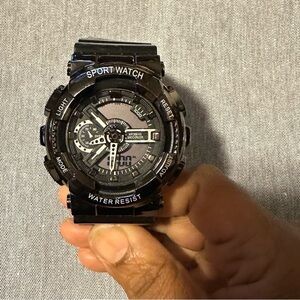 Black Sport Watch with Digital Display